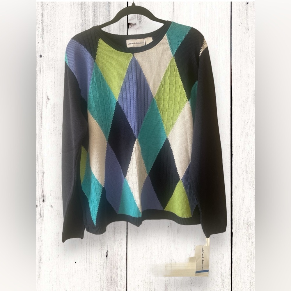 Alfred Dunner Vintage Argyle Knit Pullover Sweater Navy Women’s Size XL NWT